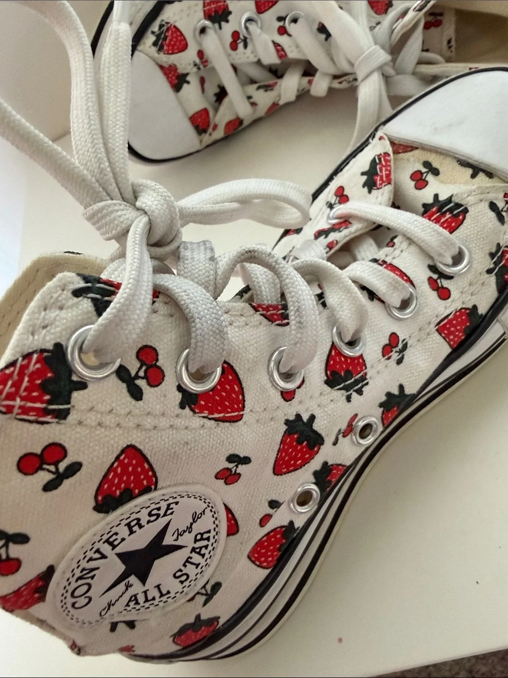 Converse Kids White High-Top Sneakers with Red Strawberry Print